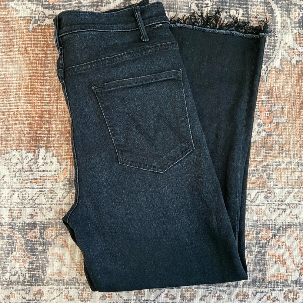 Mother Denim Black Jeans Size 34 The Hustler Ankle Fray